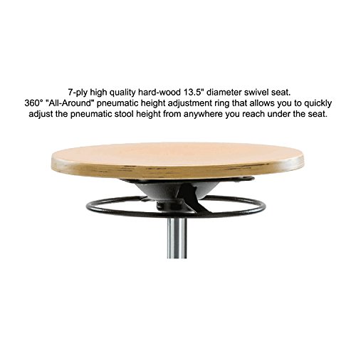 Image of Perch Wood Pneumatic Stool, All Around Adjustment Ring and Stationary Caps, Desk Height