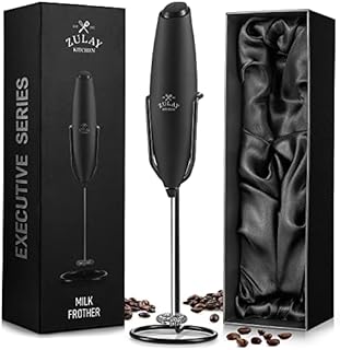 Zulay Ultra Premium Gift Milk Frother For Coffee With Stand - Coffee Frother Handheld Foam Maker For Lattes - Electric Milk Frother Handheld For Cappuccino, Frappe, Matcha, Executive Series Black