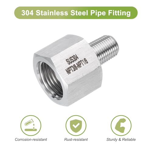 Image of uxcell 2 Pcs Pipe Fittings Reducer Adapter 1 /8 inch NPT Male Pipe x 3 /8 inch NPT Female Pipe Stainless Steel Adapter Pressure Gauge Connector for Oil Air Gas Hydraulic Systems