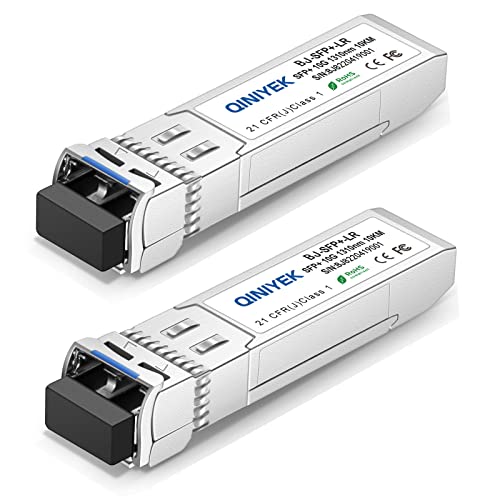 QINIYEK 10GBase-LR SFP+ Transceptor, 10G Módulo SFP+ LC monomodo para Cisco SFP-10G-LR, Ubiquiti UF-SM-10G,Meraki MA-SFP-10GB-LR, Mikrotik, Supermicro, Netgear(SMF,1310nm,10km,DDM)(Paquete de 2)
