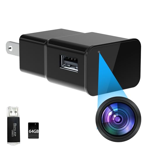 UYYIYY 1080P FHD Charger Camera| Nanny Cam Wall Outlet with 64GB SD Card| Loop Recording/Motion Detection/Night Vision/Indoor Camera