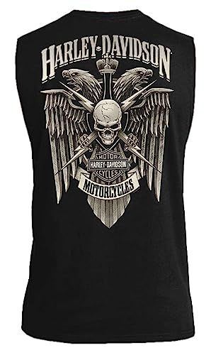 Harley-Davidson Men's Lightning Crest Sleeveless Cotton Muscle Shirt, Black2