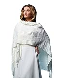 codello schal pailletten Universalgröße Strick Stola gestrickter Schal Ivory mit Pailletten Brautjacke Jacke Poncho Tuch Braut Hochzeit Brautkleid Strickjacke