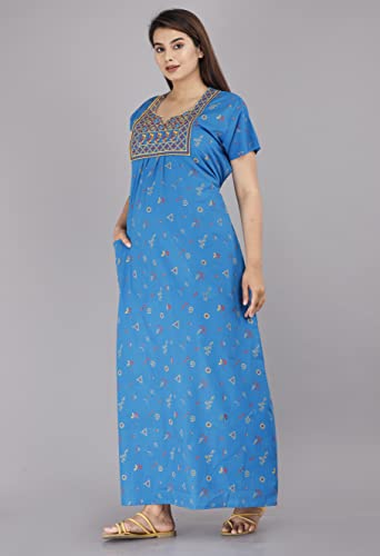 Image of DIAMO Pure Cotton Embroidery Nighty for Women, Cotton Night Gown, Night Maxi Gown, Cotton Nighty with a Pocket and Adjustable Knot