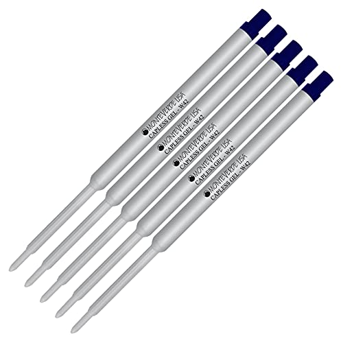 Lanier Combo Pack - 5 Pack - Monteverde® Capless Ballpoint W42 Gel Ink Refill Compatible with Most Waterman® Style Ballpoint Pens - Blueblack (Fine Tip 0.6mm)