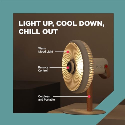 Image of NUUK LIT Cordless & Rechargeable 7 Inch Table Fan with Night Light & Remote Control | Auto Oscillation with 4 Wind Modes | BLDC Fan with Up To 12 Hour Run Time | Portable Table Fan for Home, Office