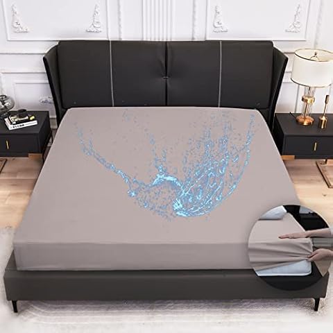 Arcona Matratzenschoner 90 x 200, Spannbettlaken Stil Matratzenschoner, Wasserdicht Matratzenschoner - 90x200, Wasserdichter und Atmungsaktive Matratzenbezug, Nässeschutz Waschbar Bettlaken (Grau) Cover