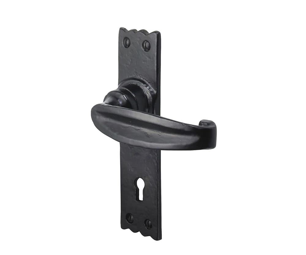 Old Hill Ironworks 158mm x 38mm Antique Charlbury Suite Lever Lock Handles, Black