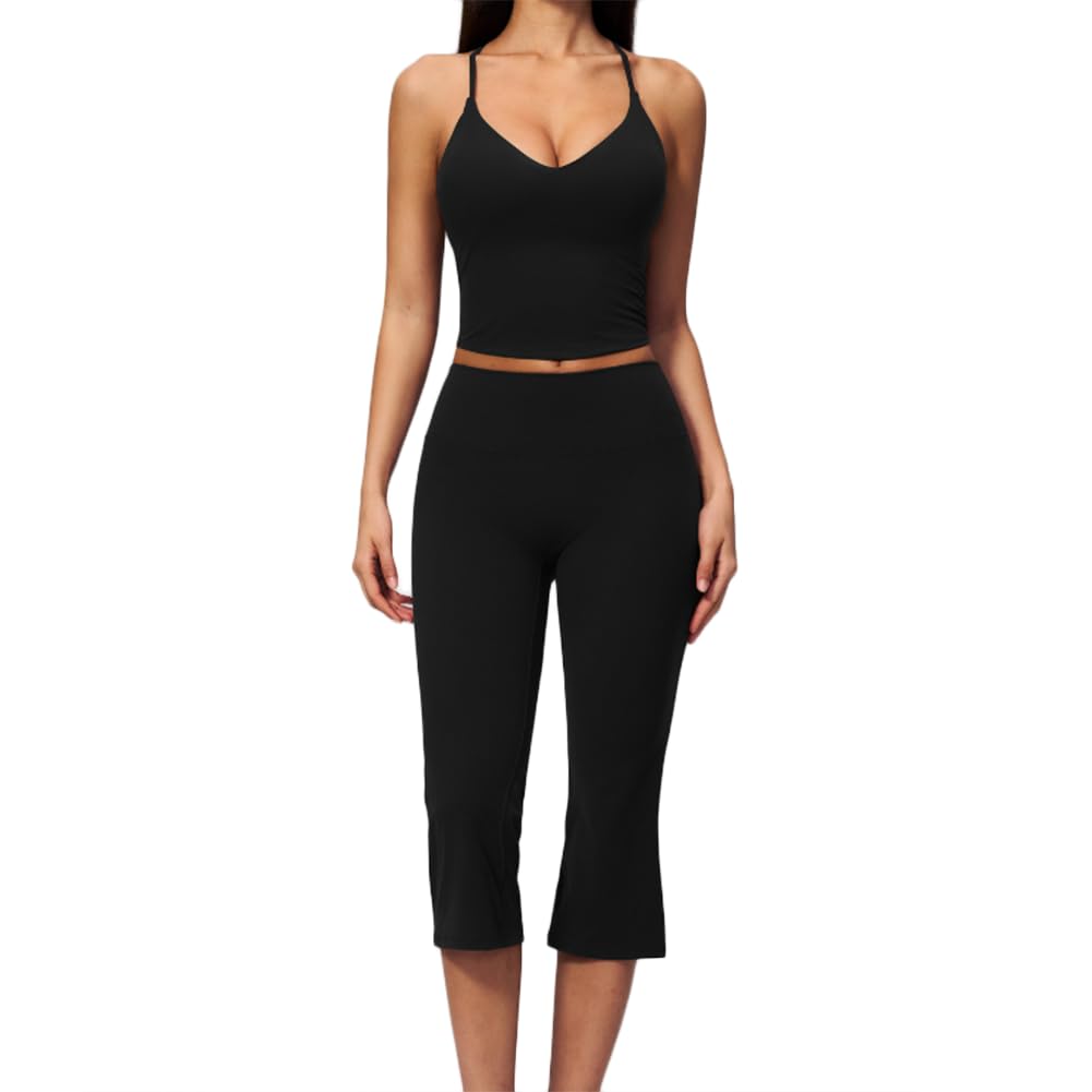 JPXJGT Tank Top Butt Lift 7 Flared Leggings Athletic Workout Outfit