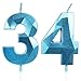 Geburtstagskerzen Zahl 34 Blau - 3D Blaue Kerzen zum 34 Geburtstagsdeko (Nummer 34 Kerze, Tortenkerzen) Geburtstagsparty, Feier