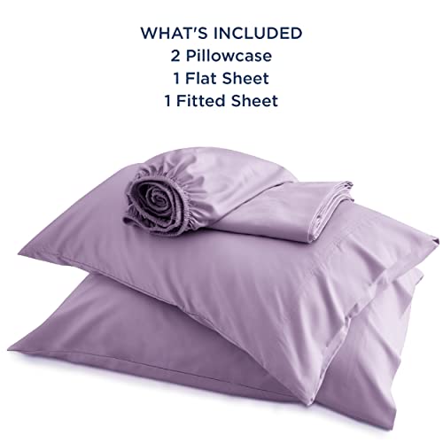 Image of Bedsure California King Sheet Sets, Cooling Sheets for Hot Sleepers, Rayon Derived from Bamboo, PureWoven, Breathable & Soft, Deep Pocket Up to 16 Inches, Hotel Luxury Silky Bedding, Lilac