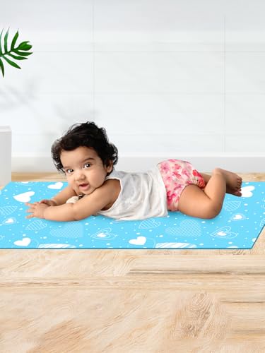 Image of SuperBottoms Diaper Changing Mat for Baby - Waterproof & Washable Bed Protector | Super Absorbent, Lightweight, Breathable InstaDry Playmat (50cm x 70cm) - Breezy Blue (Small)