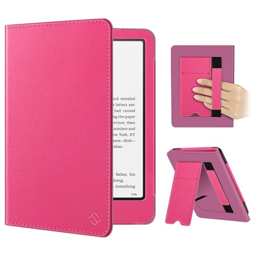Fintie Funda para Kindle Paperwhite de 7' (12ª Gen 2024) y Kindle Colorsoft Signature Edition, Funda Plegable de Piel sintética con Soporte, Ranura para Tarjeta de Encendido y Apagado,Magenta