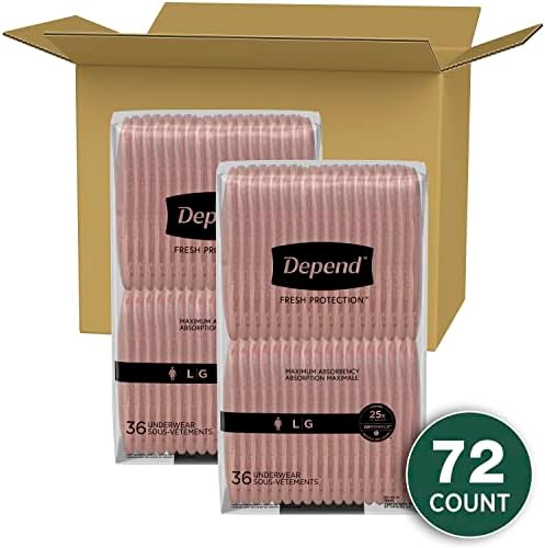 Depend Fresh Protection Adult Incontinence Underwear for Women (Formerly Depend Fit-Flex), Disposable, Maximum, Large, Blush, 72 Count (2 Packs of 36) - 1