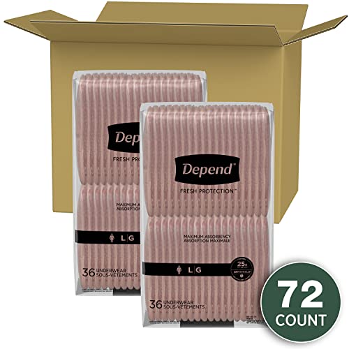 Depend Fresh Protection Adult Incontinence Underwear for Women (Formerly Depend Fit-Flex), Disposable, Maximum, Large, Blush, 72 Count (2 Packs of 36)