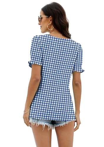 Image of WIHOLL Tops for Women Summer Casual Ruffle Trim Sleeve Square Neck T Shirts