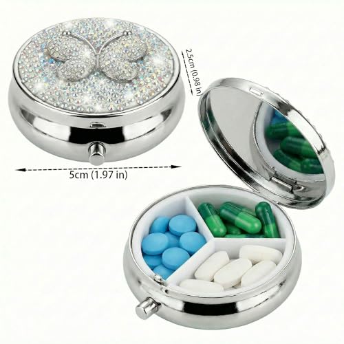 Image of Medicine Organizer Box Butterfly Pocket Pharmacy Bling Travel Pill Case Box for Purse Mini Pill Holder Organizer Small Pills Container for Vitamin(Colorful)