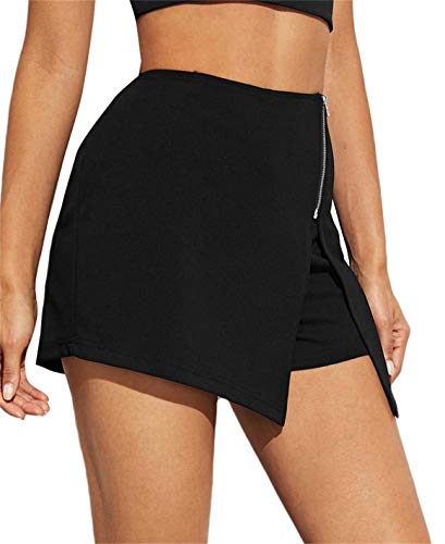 Shein Women's Zip Up Asymmetrical Split Hem Skirt With Skorts Black Medium #TOP3