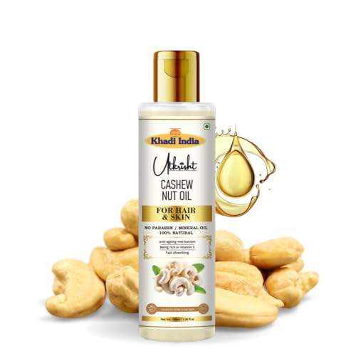 Image of Khadi Cashew Nut Oil For Skin & Hair 100ml | Cold Pressed Oil for Hair Growth & Nourishing Skin Care | Non Sticky, Paraben, Mineral Oil Free | For All Hair Types | Daily Use for Men & Women