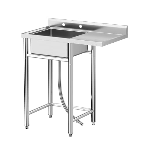 Garvee Évier utilitaire autoportant en acier inoxydable - Bac distinctif avec plan de travail - Sans robinet - Idéal cuisine externeérieure, buanderie, garage,...