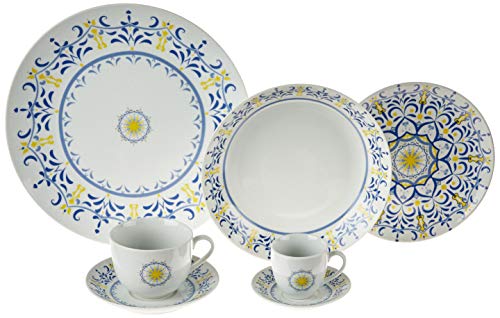 Aparelho De Jantar 42pc De Porcelana Super White Coupe Shape Sunshine Mail Box Lyor Branco, Azul E A