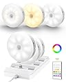 EZVALO Under Cabinet Lighting with Charging Station,1000mAh Rechargeable Puck Lights with Remote, 3 Color Temps & 12 RGB Closet Lights, Dimmable Motion Sensor Lights for Shelf, Kitchen (6 Packs)