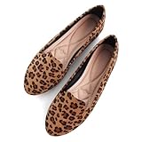 SAILING LU Women Round Toe Flats Comfortable Ballet Shoes for Women Leopard Brown Dressy Slip-ons Loafers Size 9
