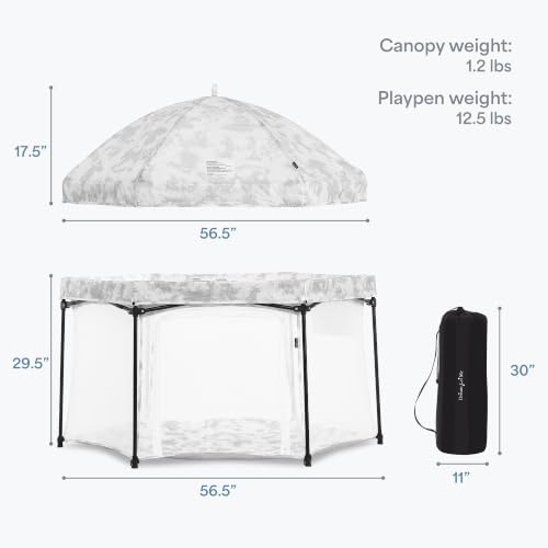 Image of Dream On Me Onyx 56.5 inch Baby Playpen Set with Canopy, Portable Foldable Play Yard with Padded Floor, Indoor Outdoor Pop Up Playpen, Sun Shade, for Toddler and Baby, Storm Grey