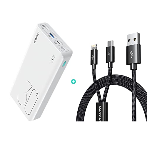 Romoss 30000Mah Power Bank Sense 8+, 18W Pd Usb C Portable Charger Multi Usb Charging Cable #TOP5