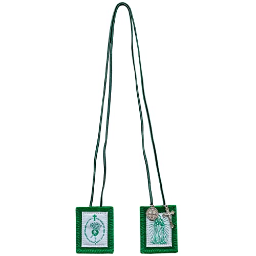 Green Scapular, 3 Pack Bulk Scapulars Catholic Of Immaculate Heart of Mary Green, Escapularios Catolicos Scapular Catholic Necklaces Religious Gift For Women Man With St Benedict Medal Crucifix3