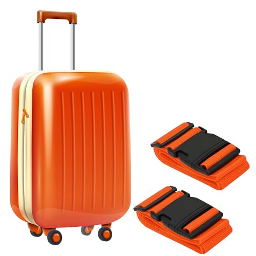 Pair Luggage Straps for Suitcases, Strap Suitcase Belts, Heavy duty Luggage Straps，Adjustable,Strap for Travel Bag Closure 2Pc (Orange)