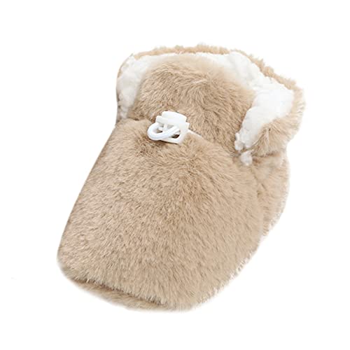 Baby Fleece Booties Infant Girl Boy Warm Cozy Fuzzy Boots Sock Shoes Non Slip Thick Winter Slippers First Walking Shoes (Khaki, 12-18 Months)