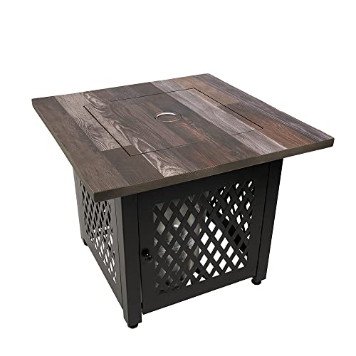 Endless Summer Nate 30 Inch Square Outdoor Uv Printed 50,000 Btu Lp Gas Fire Pit​ Table With Faux Wood Mantel And Stamped Steel Base #TOP4