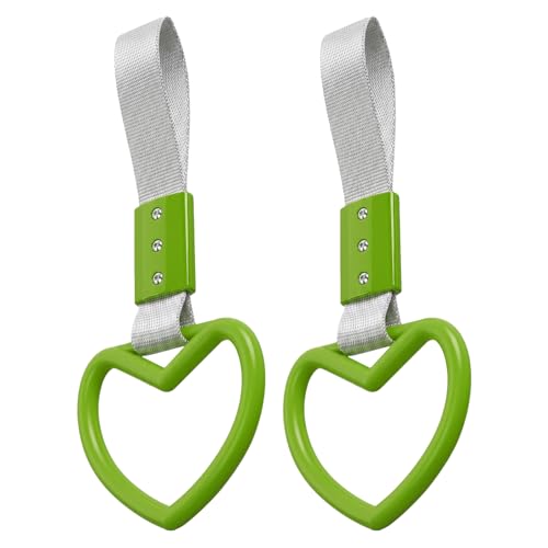 Image of 2PCS Heart Shaped Car Handle Straps, Rear Bumper Warning Keychain Ring for Car Exterior Accessories (Green-Silver)