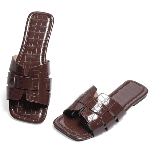 Image of Women's Dressy Casual Flat Sandals, Elegant Comfortable Slip-On Slides with Textured Upper, Versatile Dressy Style for Everyday Wear