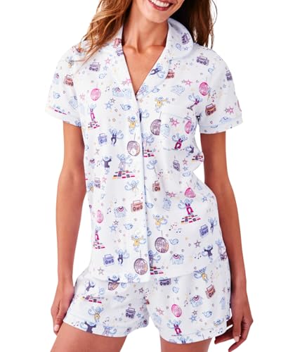 Image of Womens Y2k Preppy Pajamas Set, 2 Piece Button Down Monkey Beach Shorts Set Holiday Vacation Loungewear Pjs for Jammies Back to School Party Birthday Gifts(Dance Monkey, XX-Small)