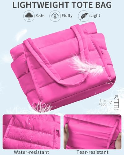 Image of Bagstellar Puffer Tote Bag for Women, Lightweight Puffy Work Handbag Teacher Nurse Quilted Shoulder Bag for School Travel Gym | Cloud Bag w / Zipper