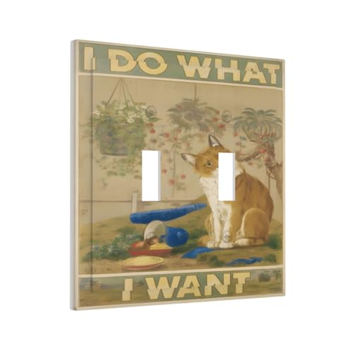 Decorative Light Switch Cover Plate Rustic Funny Cat Gardan Plant 2 Gang Wall Plate Oversized Double Toggle Two Switch Wall Cover Plate Dual Device Faceplate