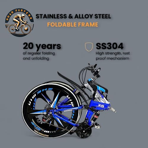 Image of X6 Series 21-Speed Gear Cycle for Men | Foldable 26-Inch Bicycle with Spoke Alloy MacWheels, Dual Disc Brakes & Dual Suspension | Off-Road & City Riding Bike (Blue 3 Spoke)