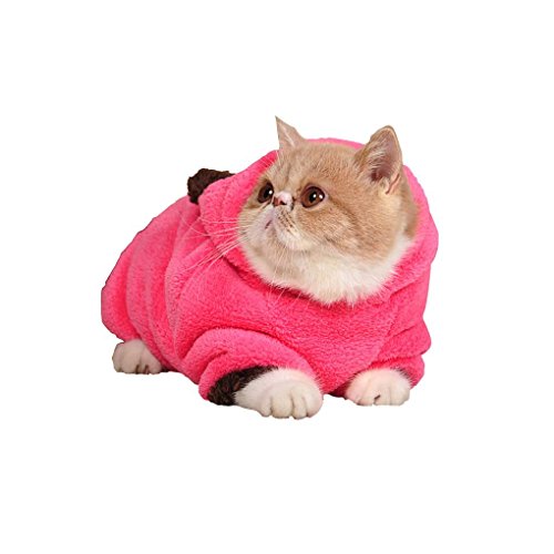 BXT Cats Puppy Soft Spring Fall Winter Cold Proof Warmer Coral Velvet 2 Sleeves Coat Sweater Clothes Hoodies Jumpsuit with Pocket(Rose,M)