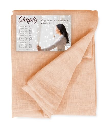 Paire de rideaux en verre modernes SIMPLY Saumon – tissu polyester bouclé semi-transparent, orlin tunnel – paire (2 toiles) 90 x 240 cm