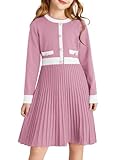 GRACE KARIN Girls Sweater Fall Dress Long Sleeve Knit A Line Contrast Casual Winter Dresses Purple Size 6-7
