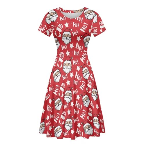 Image of POLERO Women Puffy Swing Elegant Party Midi Dresses Short Sleeve Round Neck A-Line Dress