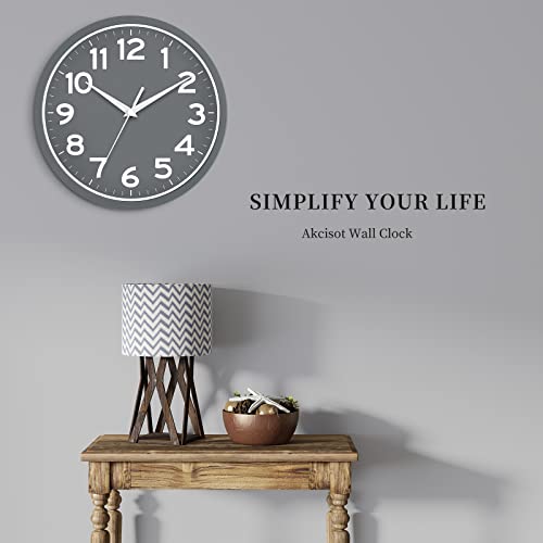 Akcisot Wall Clock Bathroom 10 Inch Analog Small Wall Clocks Battery Operated - Silent Non Ticking Modern Simple Style Clock Decorative For Kitchen/Bedroom/Home Office/Living Room/School(Gray) #TOP4