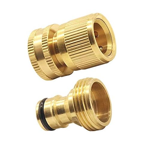 Tesmotor Garden Hose Nozzle Connect Kit, 3/4 inch Female Thread Tap Connector & Male Thread Brass Quick Connector(1 pair) Cover