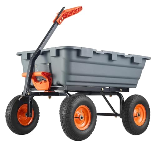 Garden Dump Cart,800 LBS Heavy-Duty Garden Dump Wagon with 10in No-Flat Tires, Steel Frame...