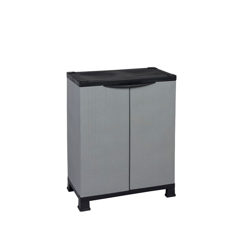 Kreher Kunststoffschrank Madera, im Rattan Design mit einem verstellbaren Einlegeboden mit 20kg Tragkraft - mittlere Version
