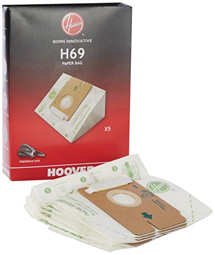 Sacs pour aspirateur Hoover H69, original, en papier, anti-odeurs, filtrage supplémentaire, compatible avec l’aspirateur Hoover Freespace Evo, 5 sacs