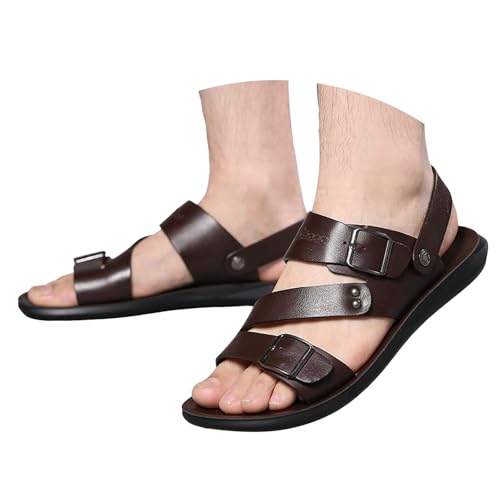 Men's Leather Flat Fisherman Sandals with Adjust Buckle Strap Summer Breatheable Non-Slip Open Toe Outdoor Walking Sandals