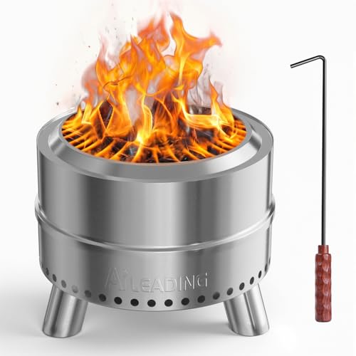 20 Inch Smokeless Fire Pit with Removable Ash Pan, Fire Pits for Outside Wood Burning, Portable Bonfire Outdoor Firepit, Bag & Poker Included, Stainless Steel (Silvery- with Legs-Fire Pit)